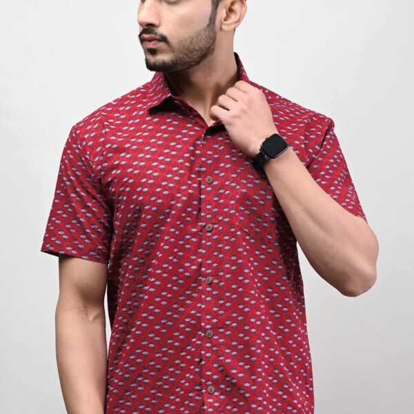Rajasthani Hand Block Print Cotton Half Sleeve Shirt